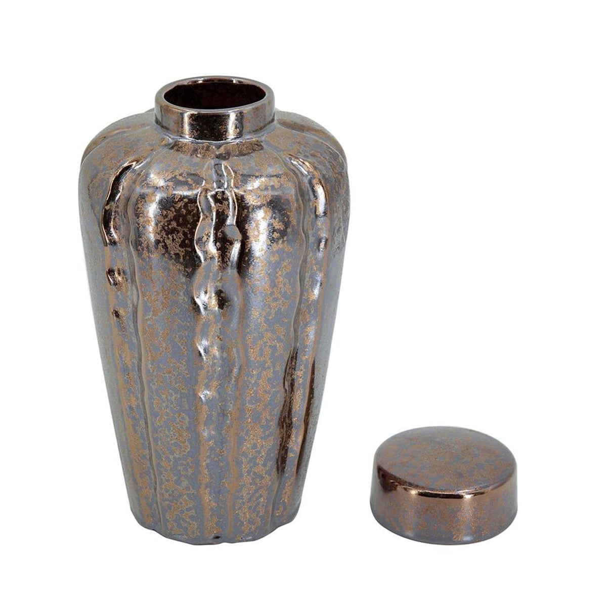 Set of Three Bronze And Silver Ceramic Urn Ginger Jars
