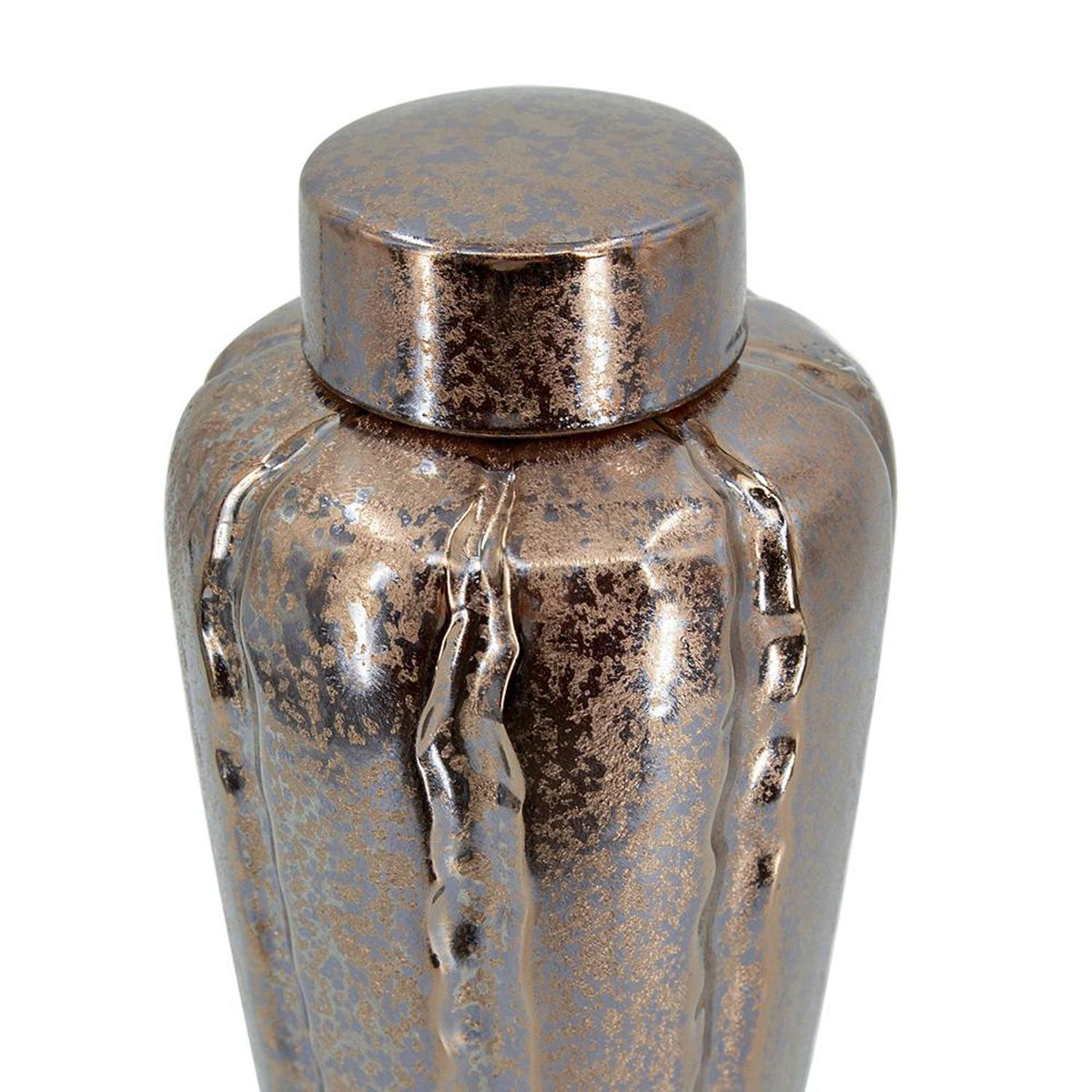 Set of Three Bronze And Silver Ceramic Urn Ginger Jars