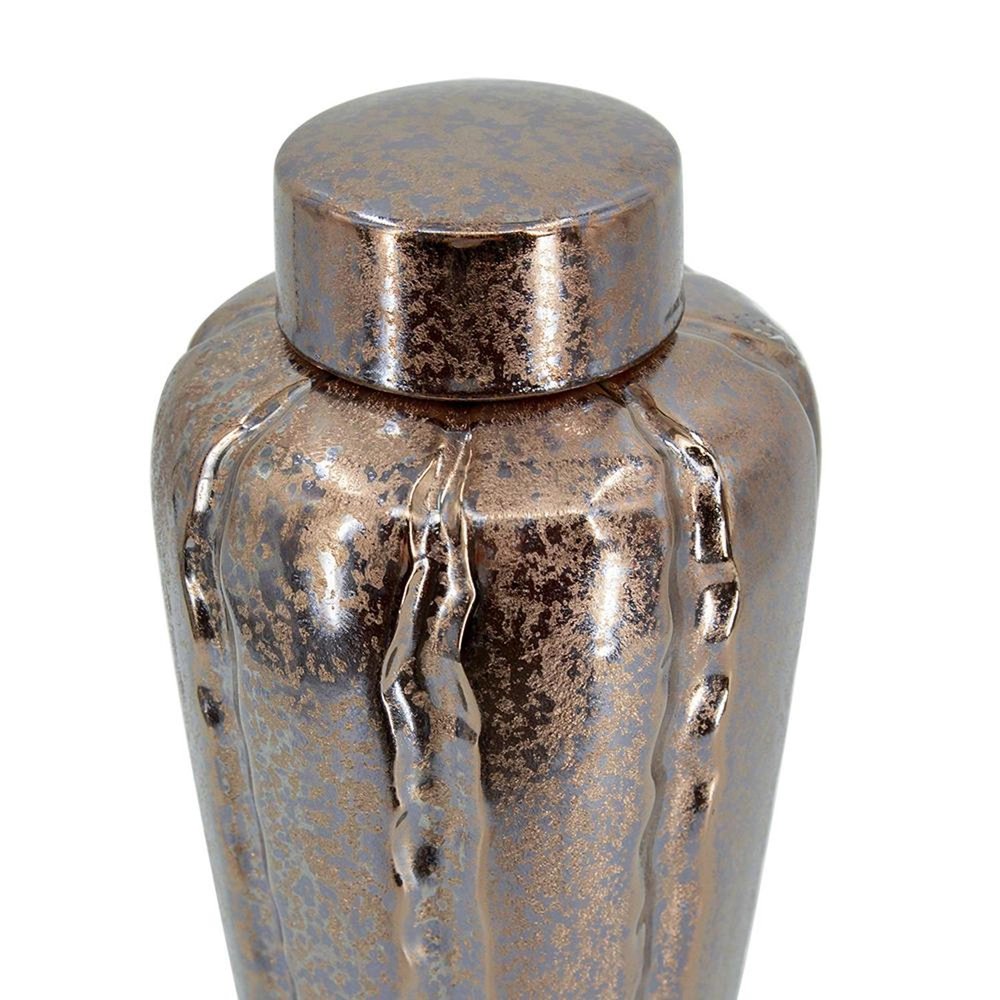 Set of Three Bronze And Silver Ceramic Urn Ginger Jars