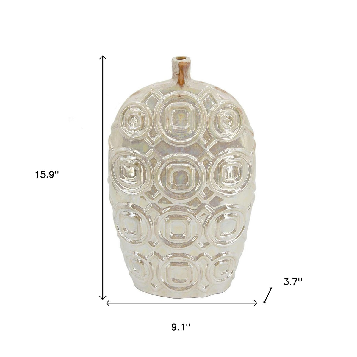 16" Cream Geometric Ceramic Bud Table Vase