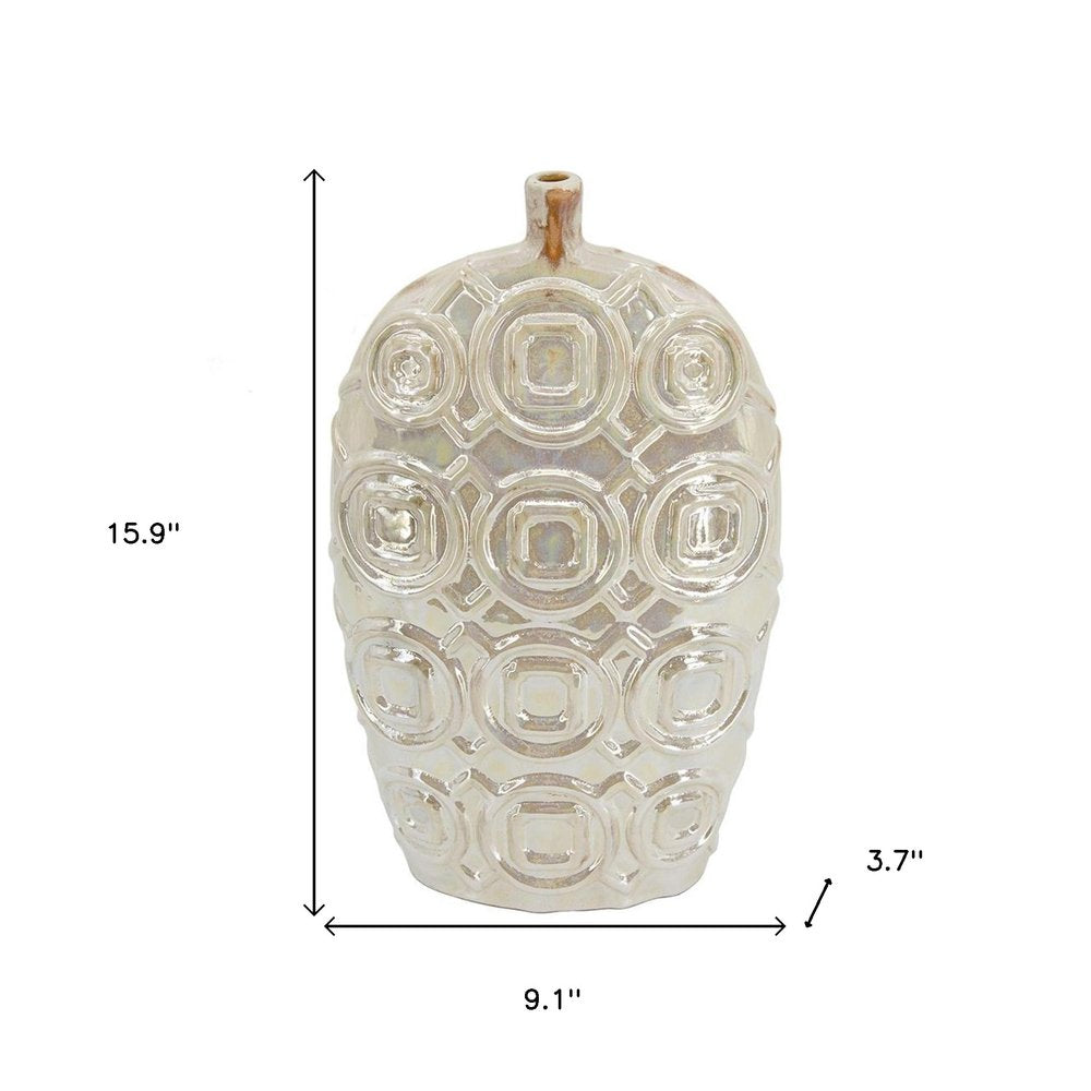 16" Cream Geometric Ceramic Bud Table Vase