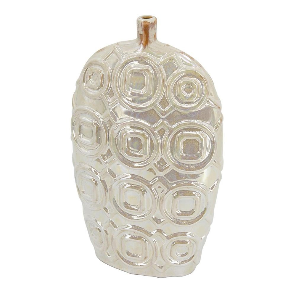 16" Cream Geometric Ceramic Bud Table Vase