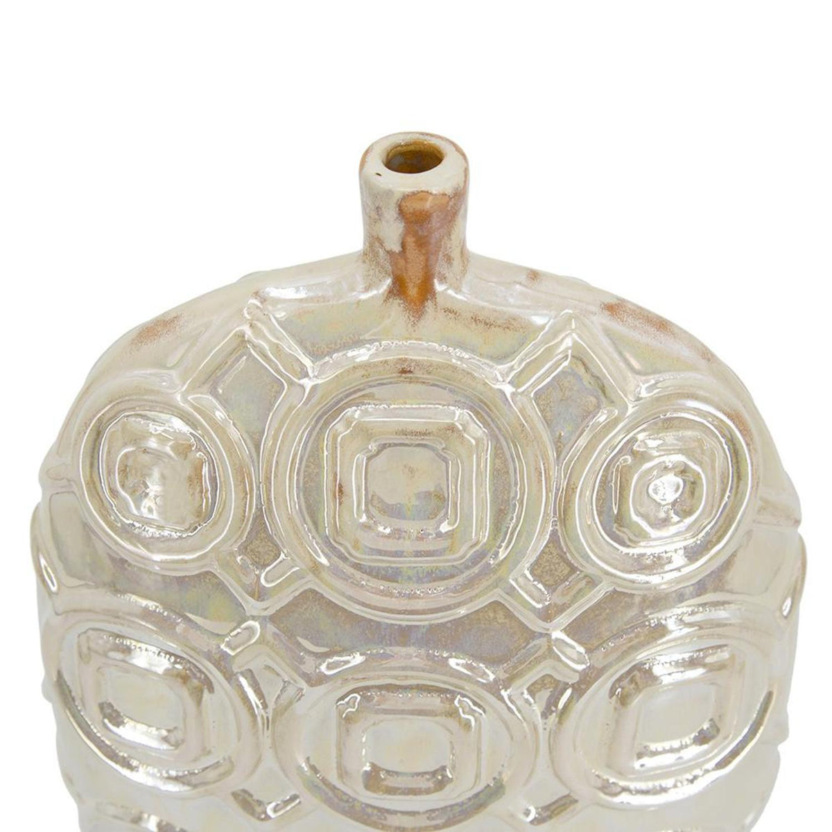 16" Cream Geometric Ceramic Bud Table Vase