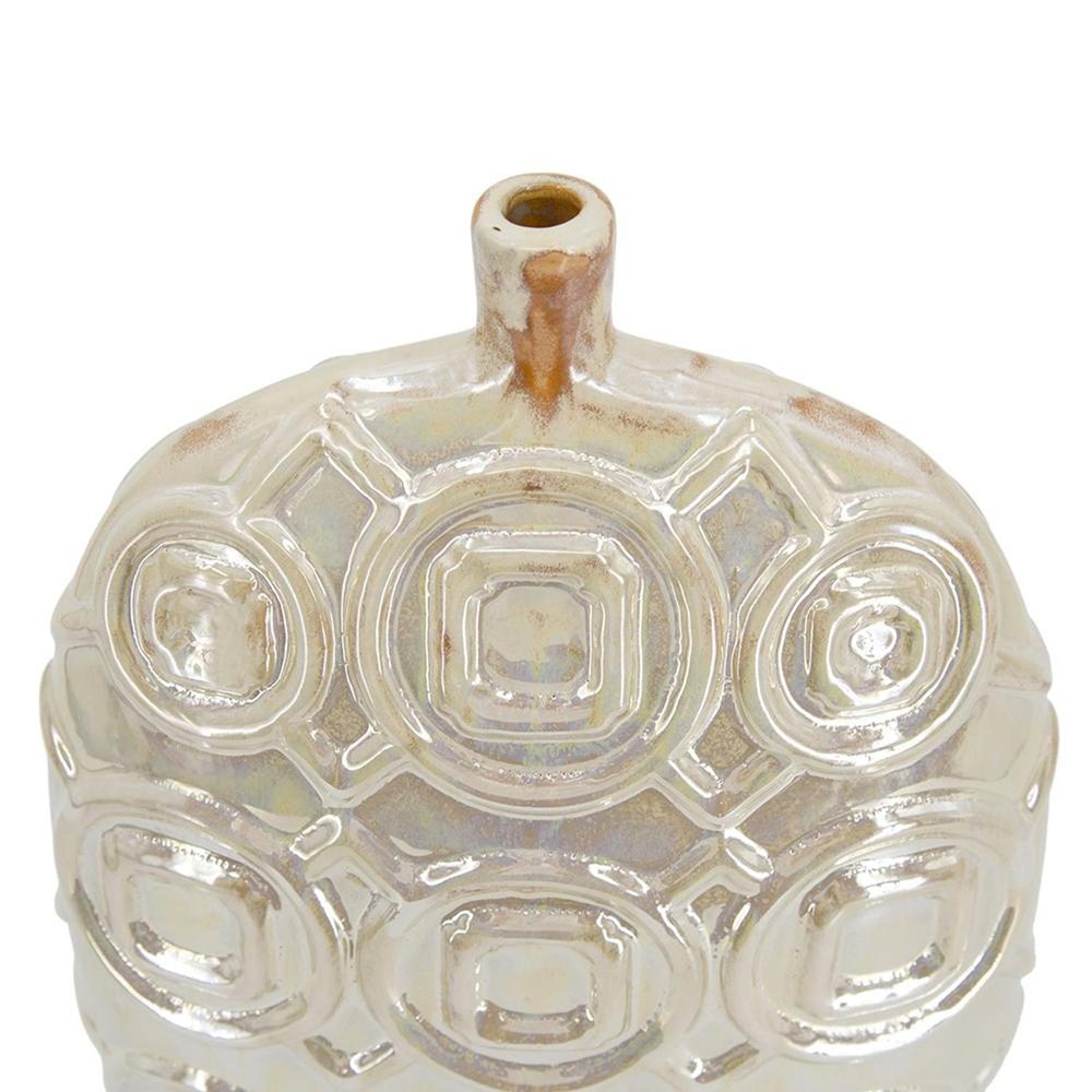 16" Cream Geometric Ceramic Bud Table Vase