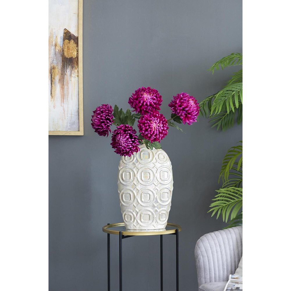 16" Cream Geometric Ceramic Bud Table Vase