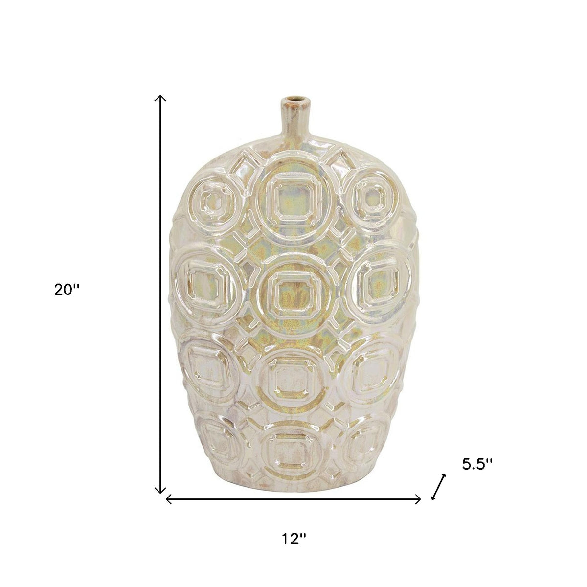 20" Cream Geometric Ceramic Bud Table Vase