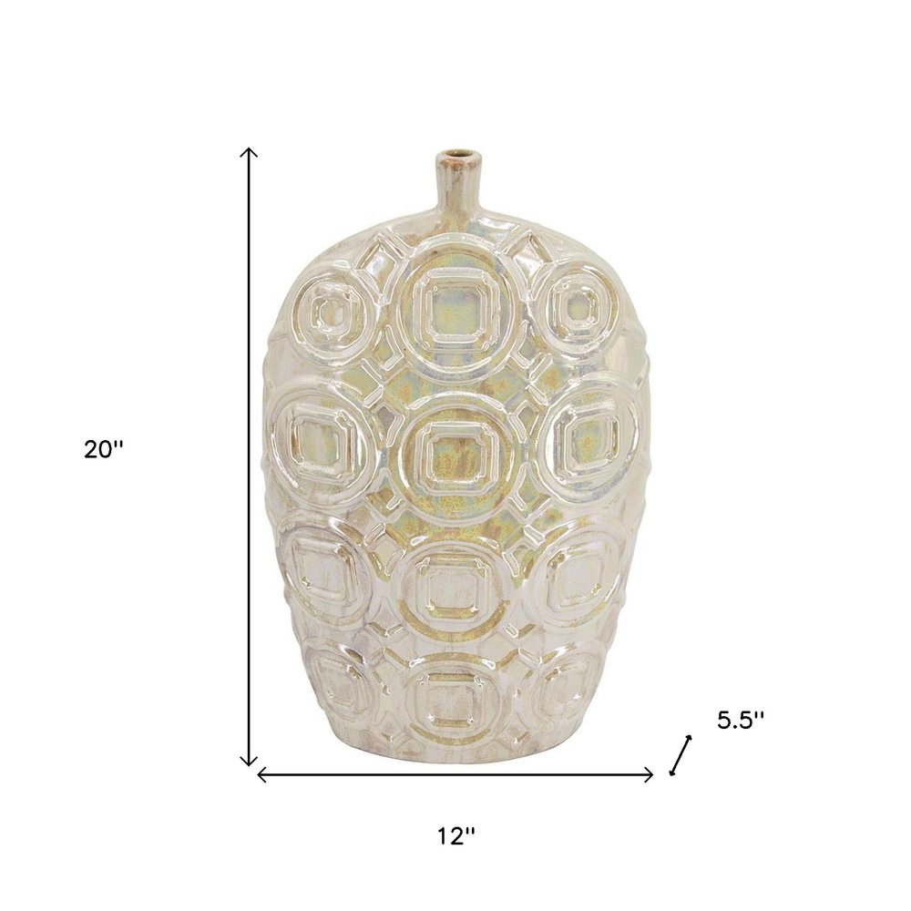 20" Cream Geometric Ceramic Bud Table Vase