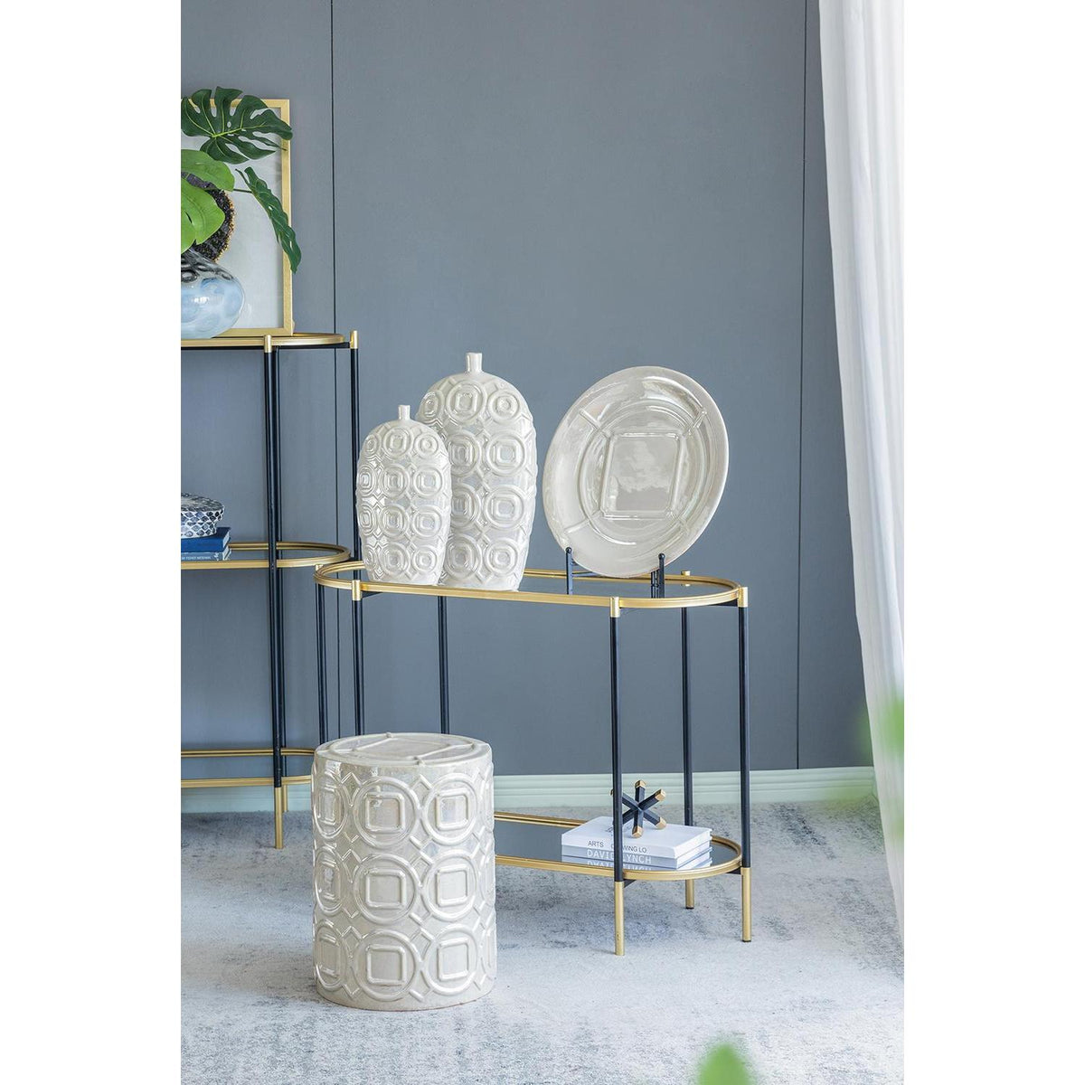 20" Cream Geometric Ceramic Bud Table Vase