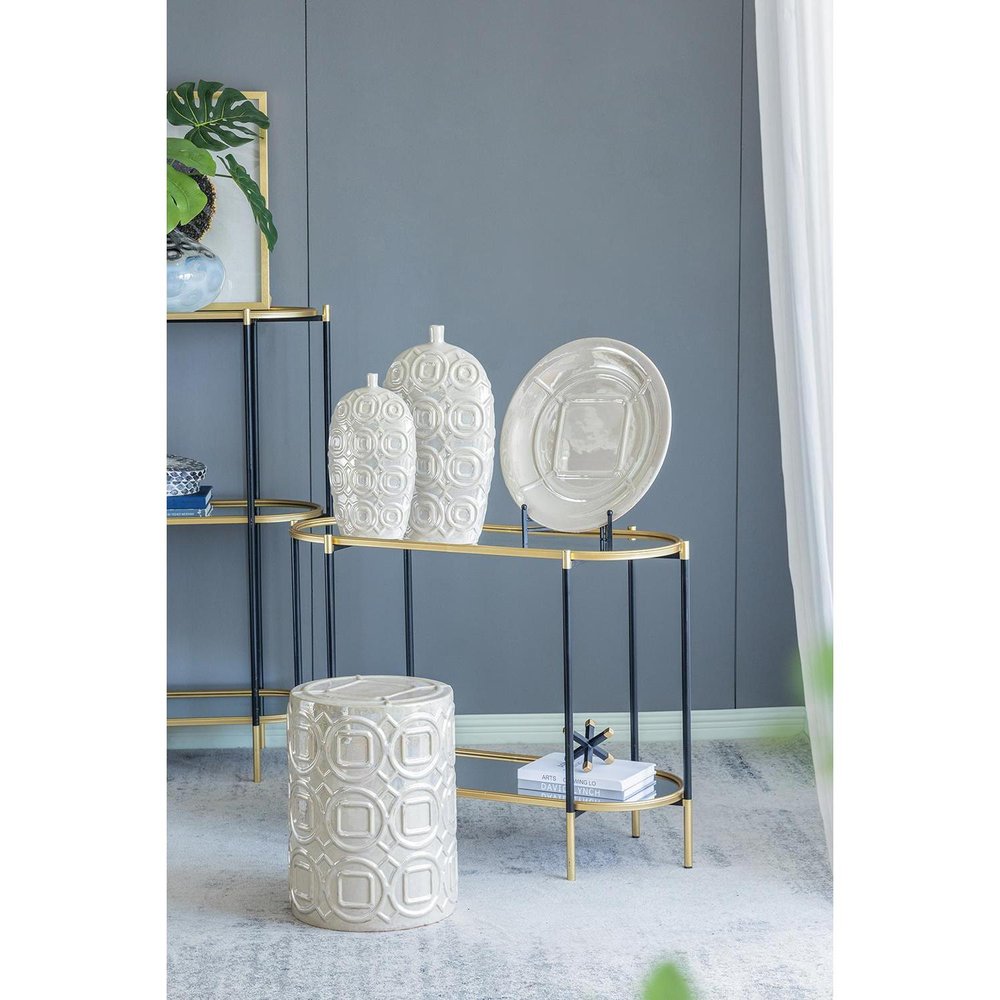 20" Cream Geometric Ceramic Bud Table Vase