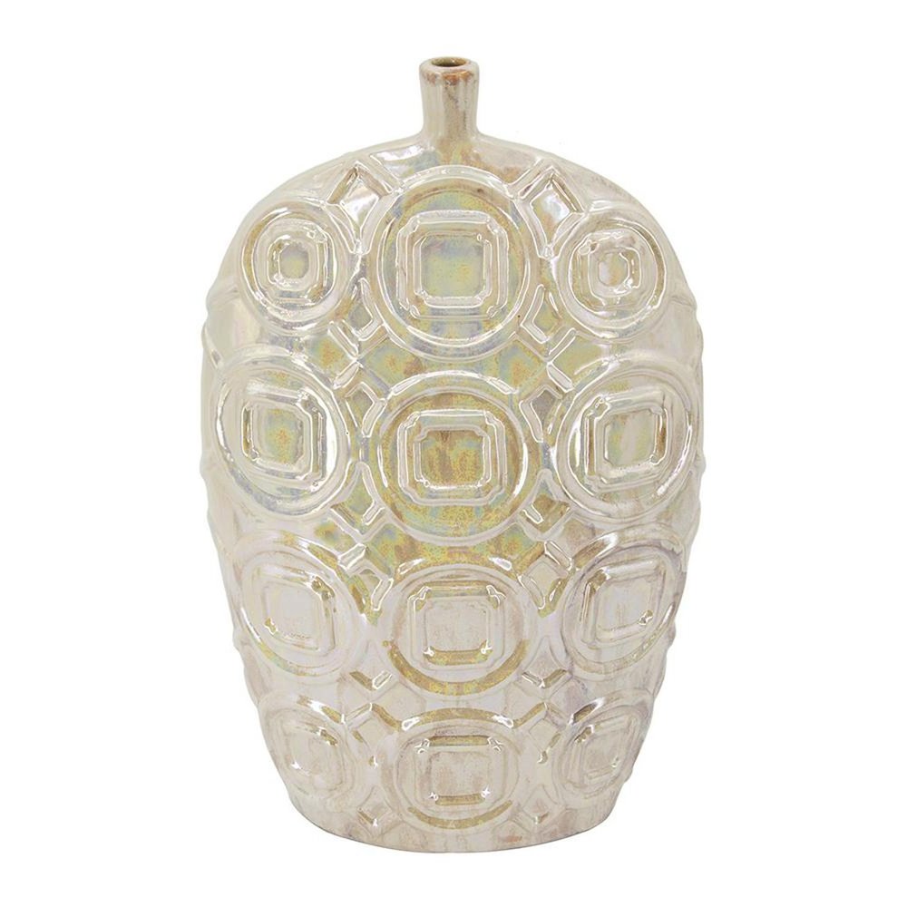 20" Cream Geometric Ceramic Bud Table Vase