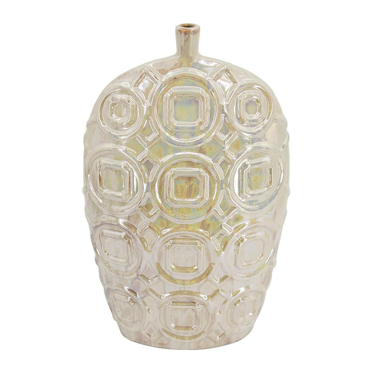 20" Cream Geometric Ceramic Bud Table Vase