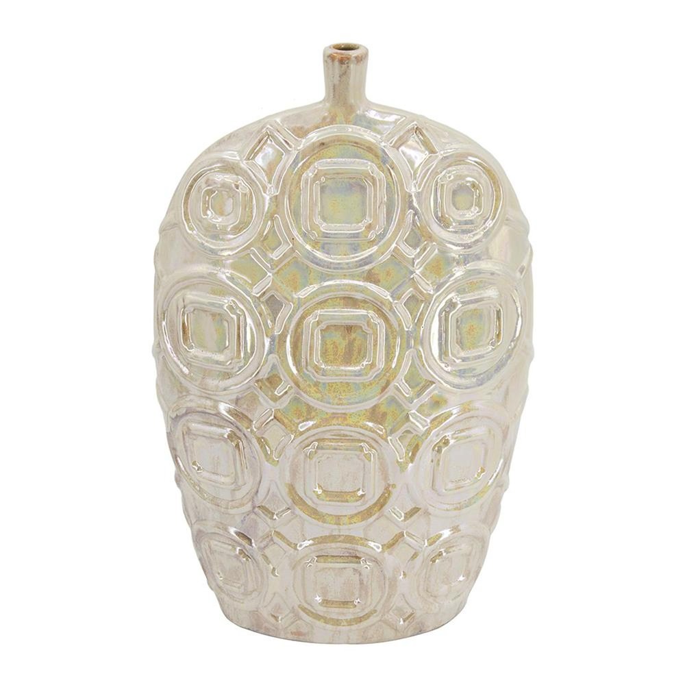 20" Cream Geometric Ceramic Bud Table Vase