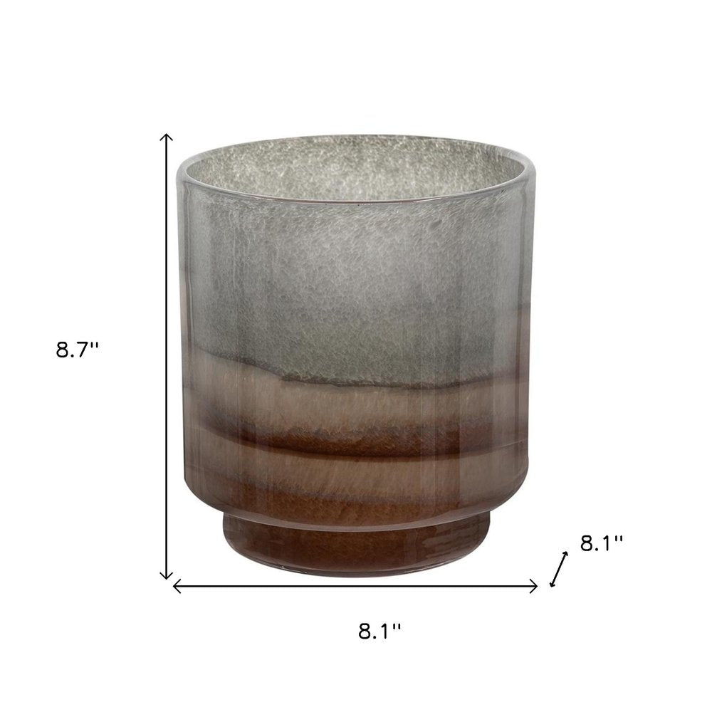 9" Gray And Brown Ombre Glass Round Table Vase