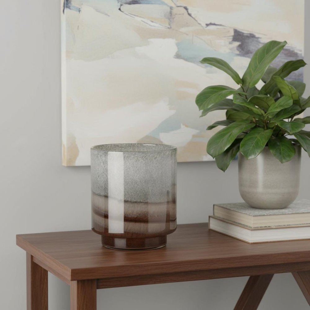 9" Gray And Brown Ombre Glass Round Table Vase