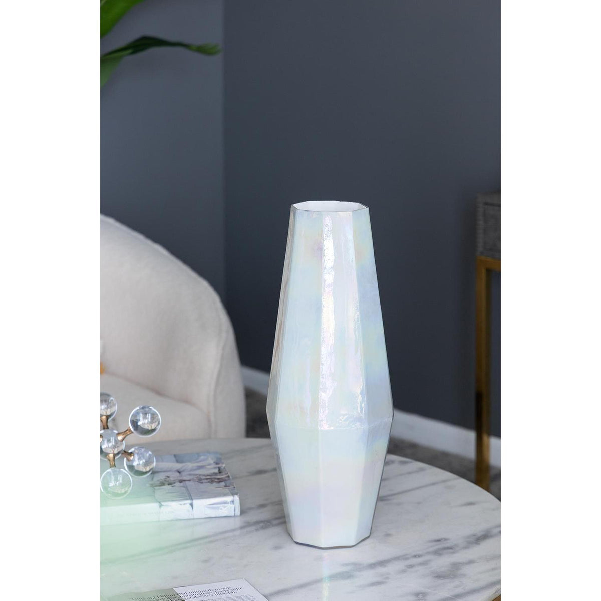 20" Blue And Opal Glass Cylinder Table Vase