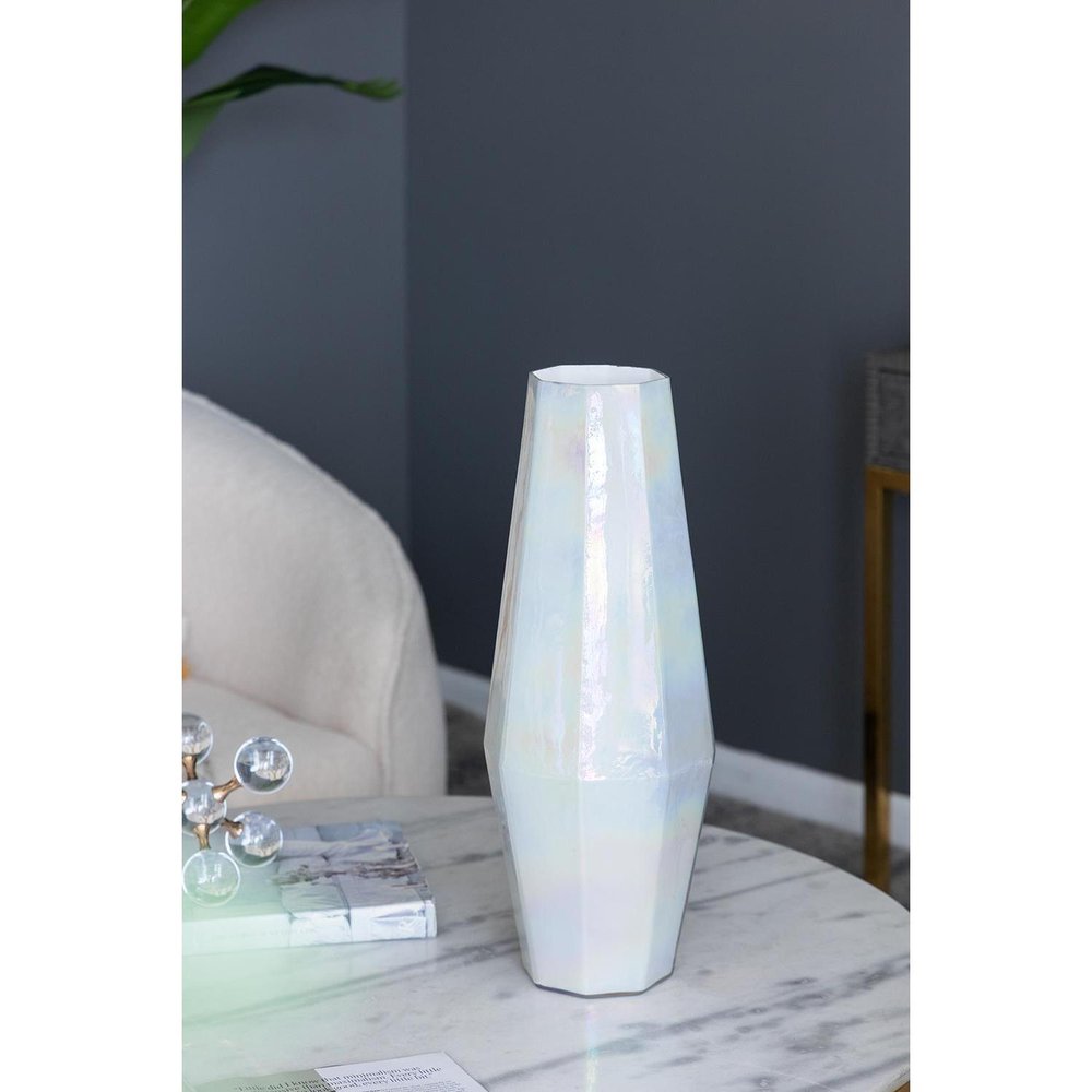 20" Blue And Opal Glass Cylinder Table Vase