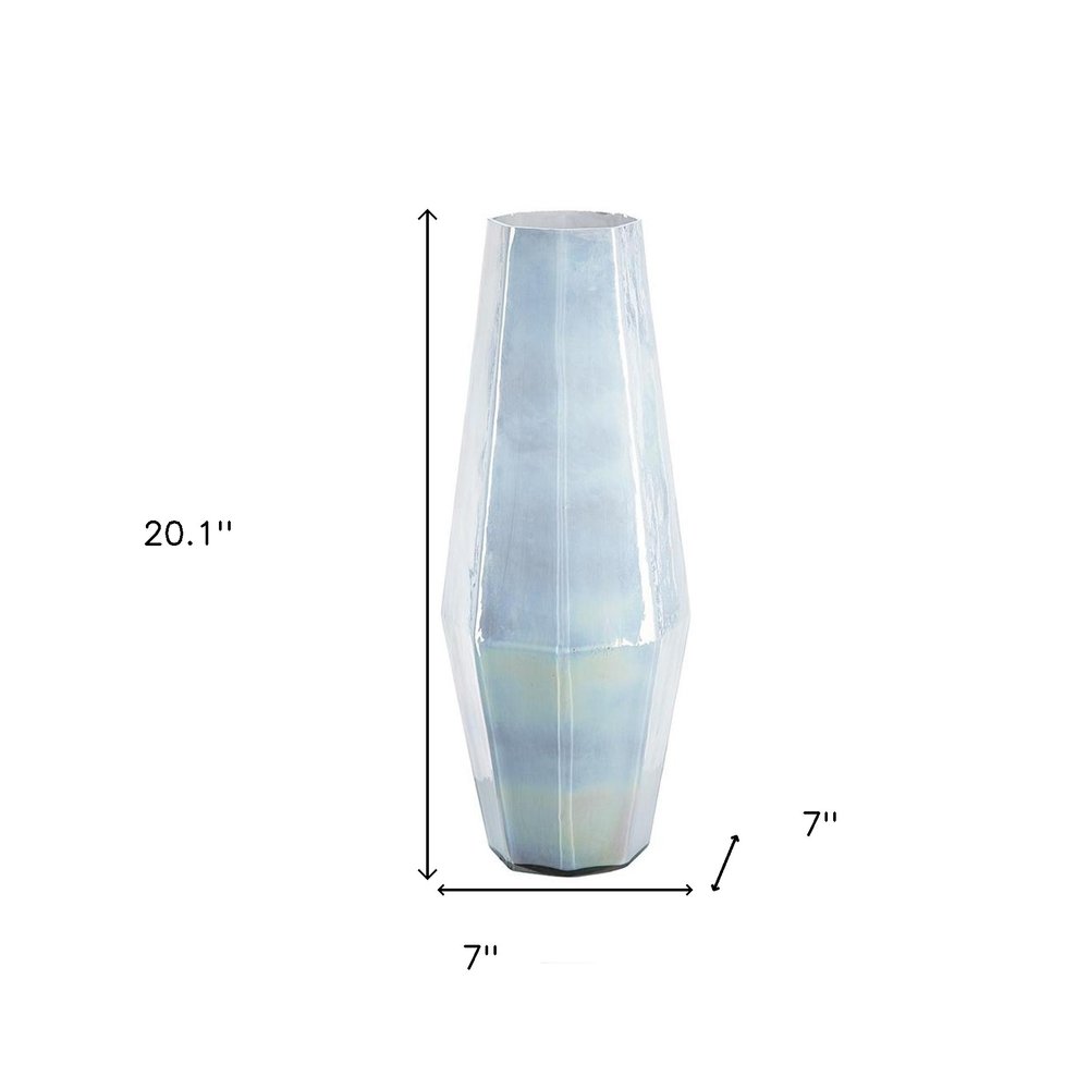 20" Blue And Opal Glass Cylinder Table Vase