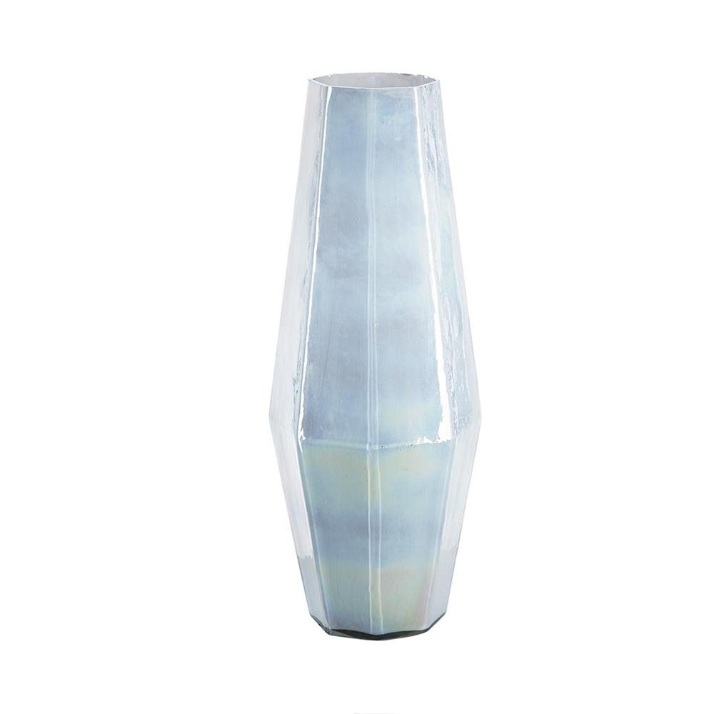 20" Blue And Opal Glass Cylinder Table Vase