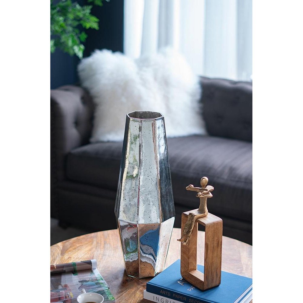 20" Antiqued Silver Glass Cylinder Table Vase