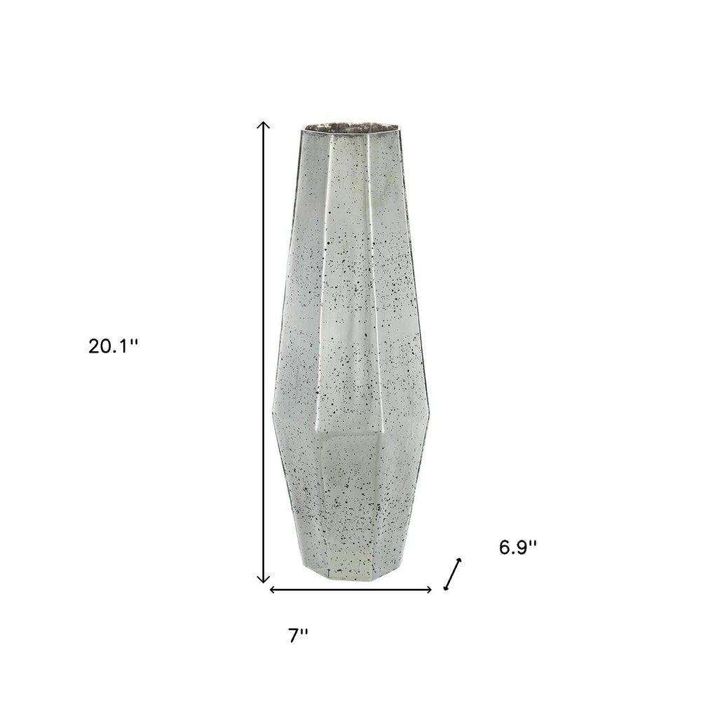 20" Antiqued Silver Glass Cylinder Table Vase
