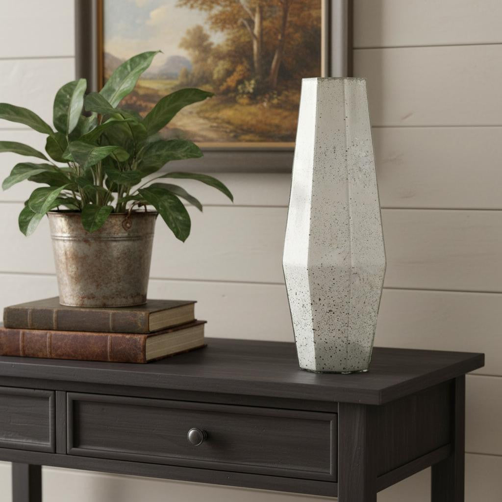 20" Antiqued Silver Glass Cylinder Table Vase