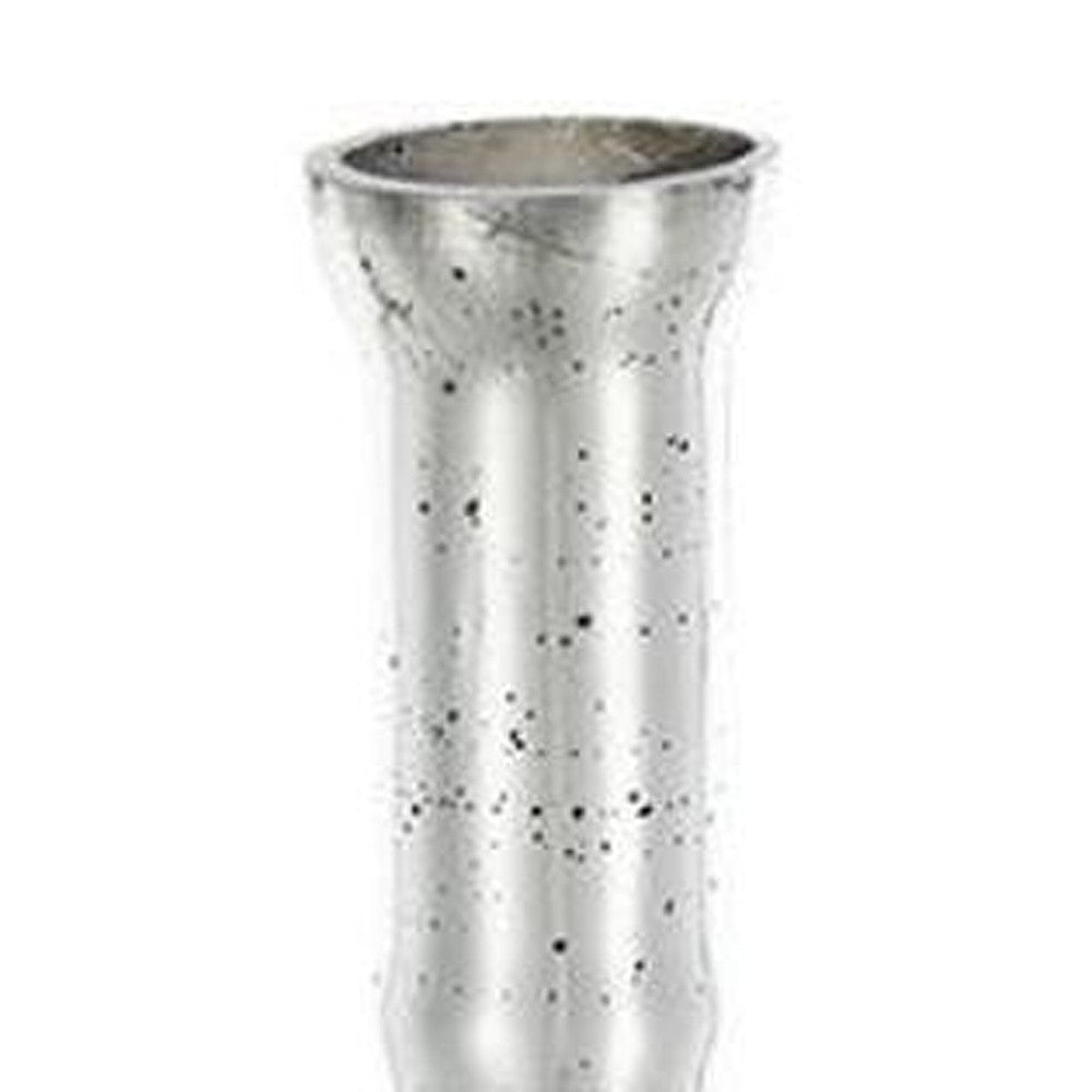 25" Antiqued Silver Floral Glass Bottle Table Vase
