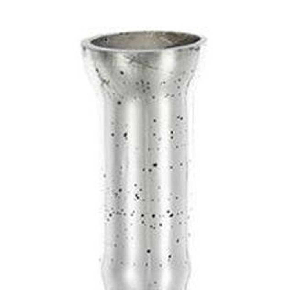 25" Antiqued Silver Floral Glass Bottle Table Vase