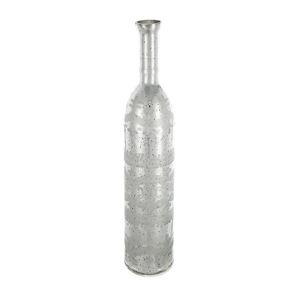 25" Antiqued Silver Floral Glass Bottle Table Vase