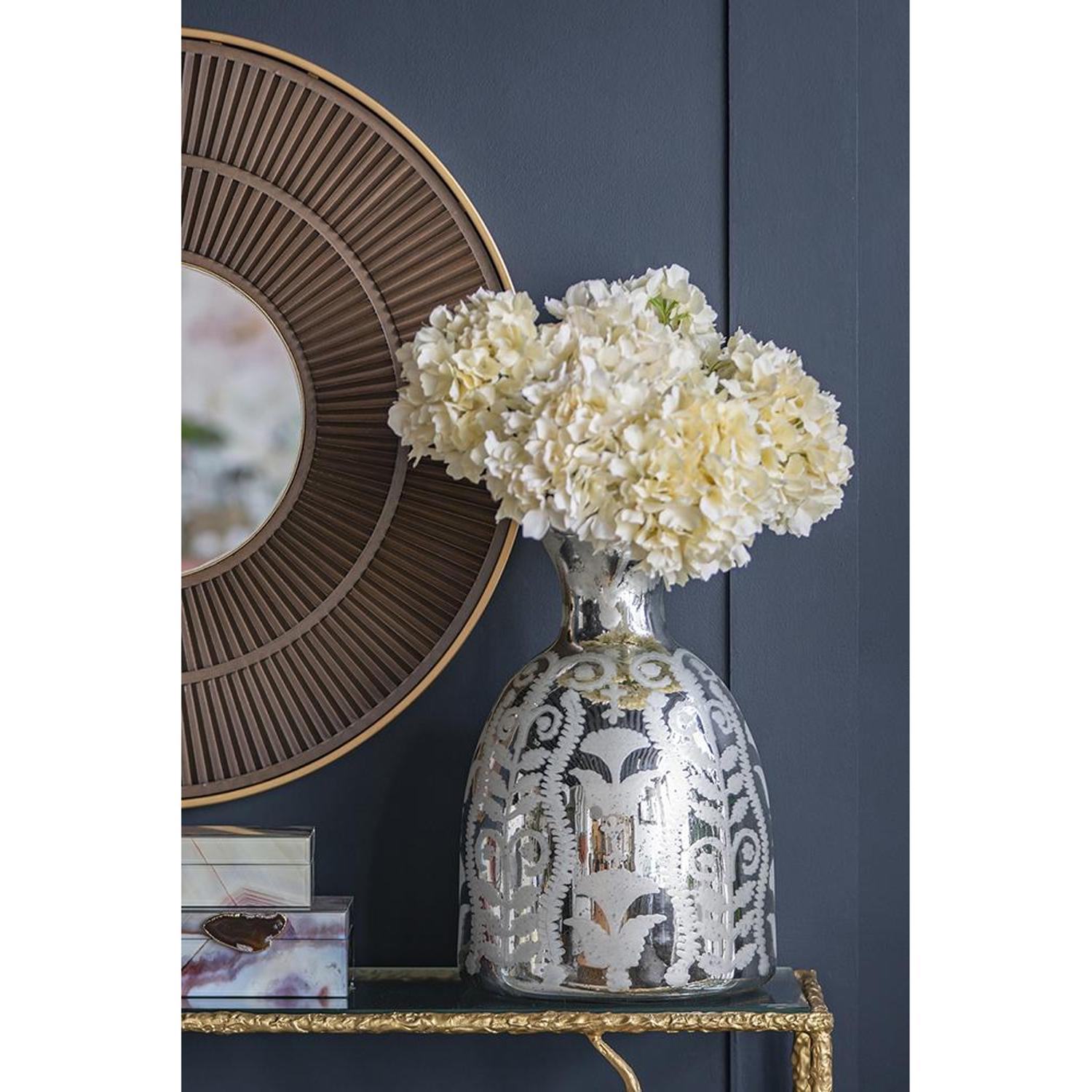 18" Antiqued Silver Floral Glass Table Vase