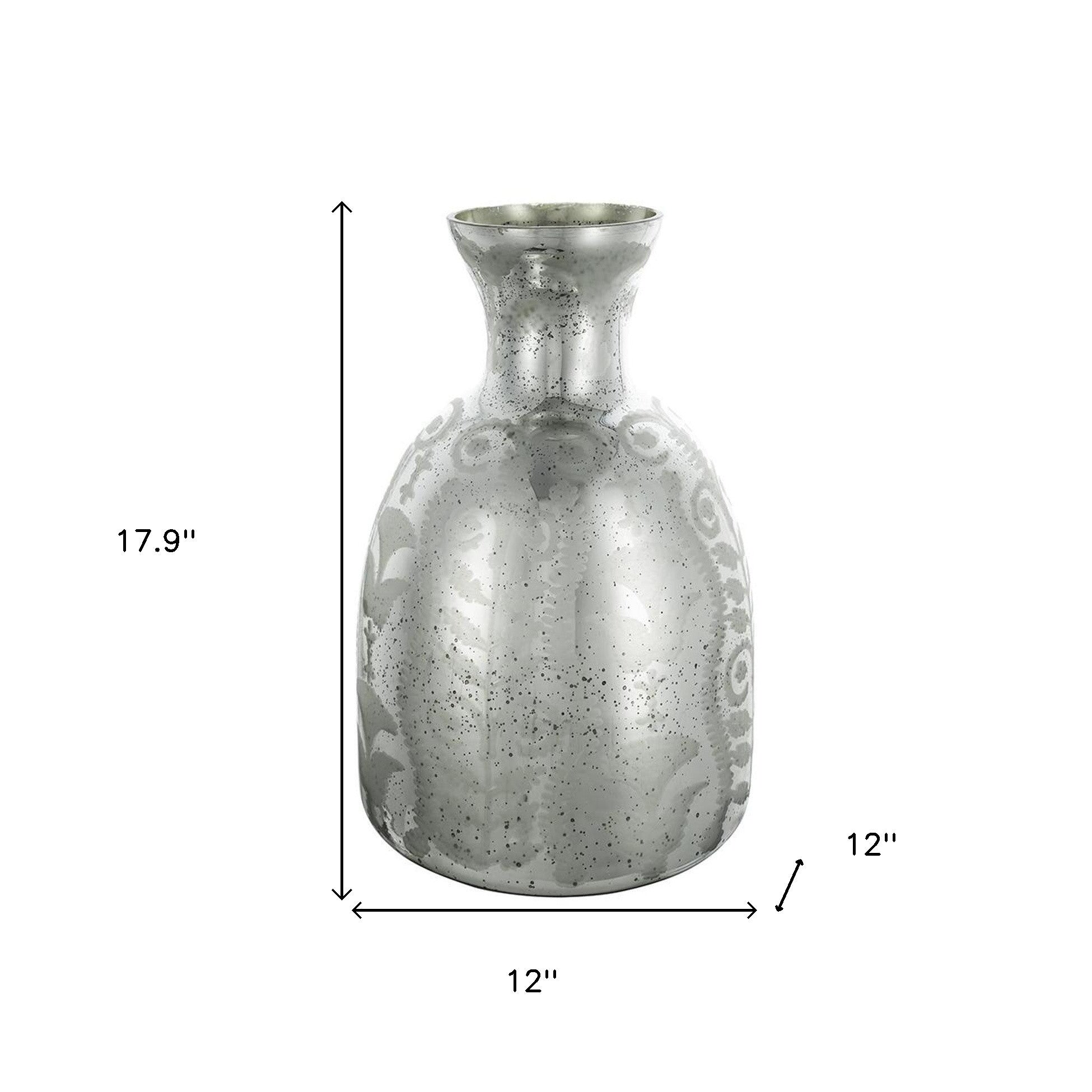 18" Antiqued Silver Floral Glass Table Vase