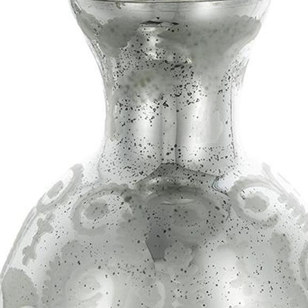 18" Antiqued Silver Floral Glass Table Vase