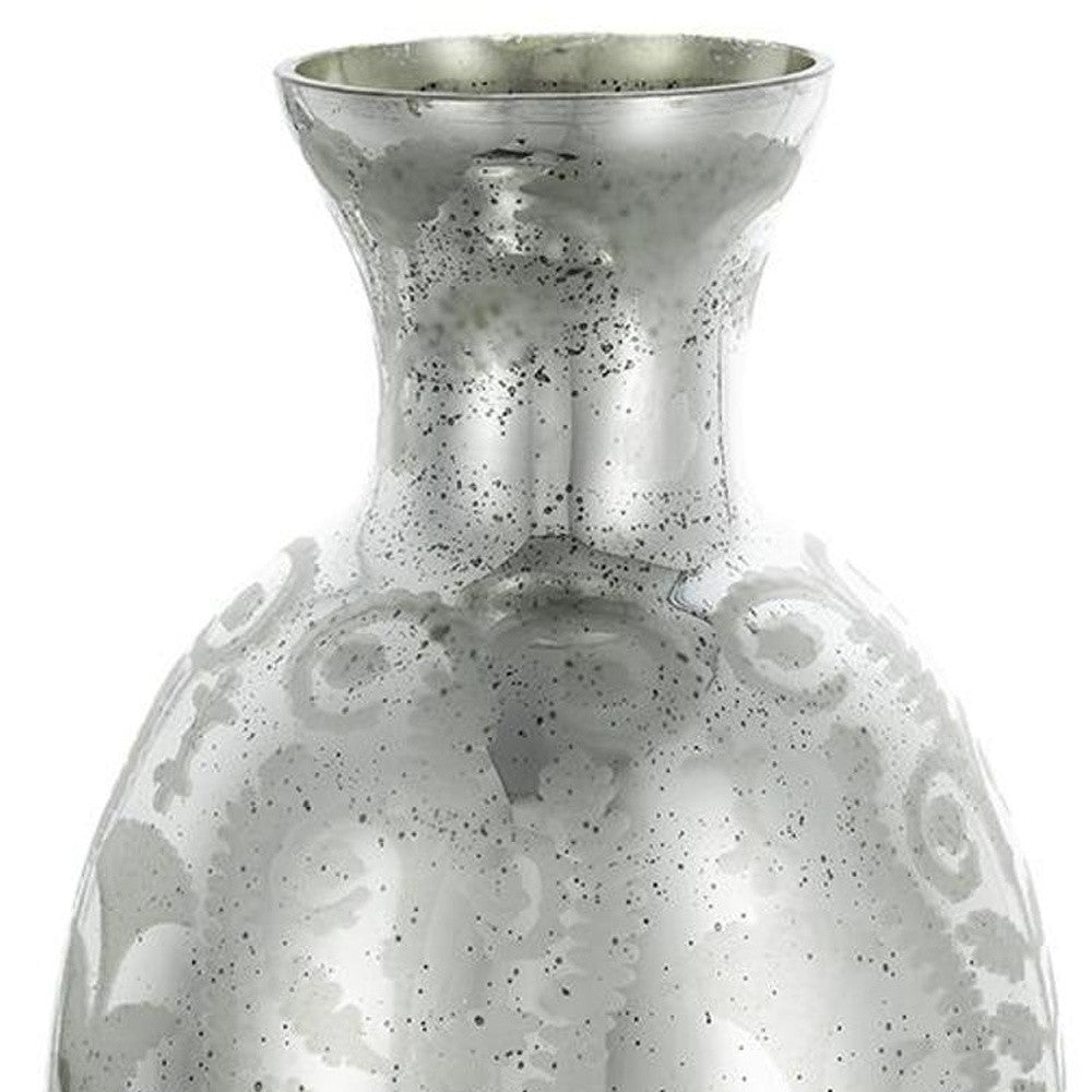 18" Antiqued Silver Floral Glass Table Vase