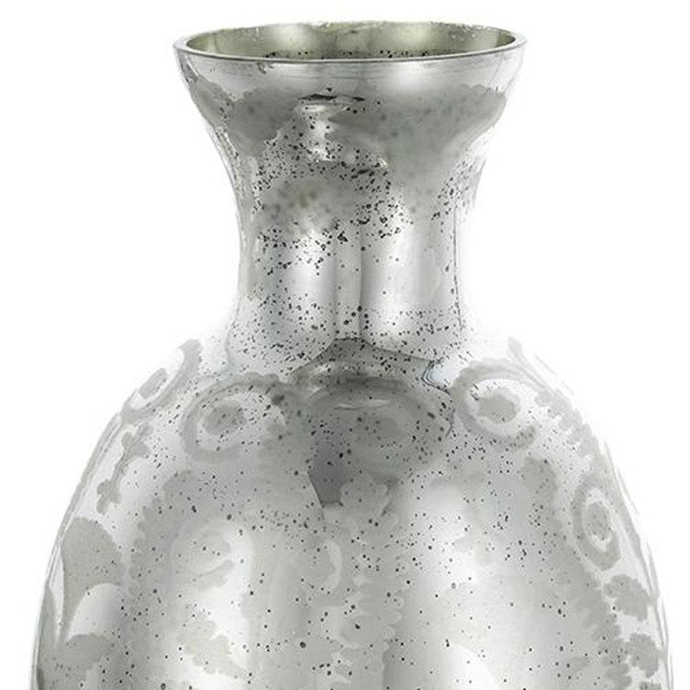 18" Antiqued Silver Floral Glass Table Vase