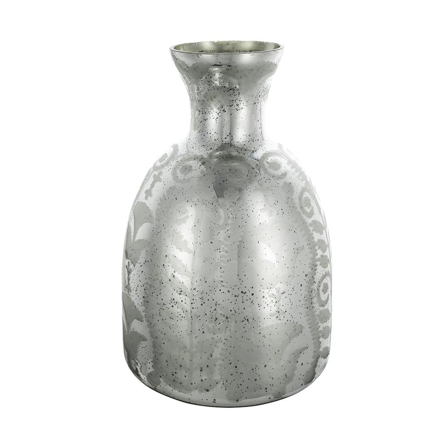 18" Antiqued Silver Floral Glass Table Vase