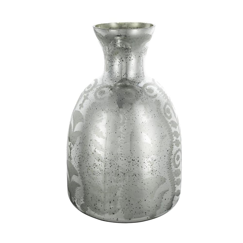18" Antiqued Silver Floral Glass Table Vase