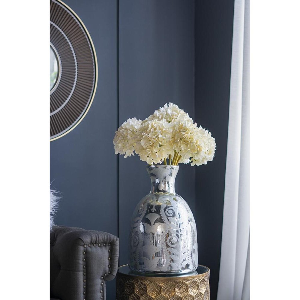 18" Antiqued Silver Floral Glass Table Vase