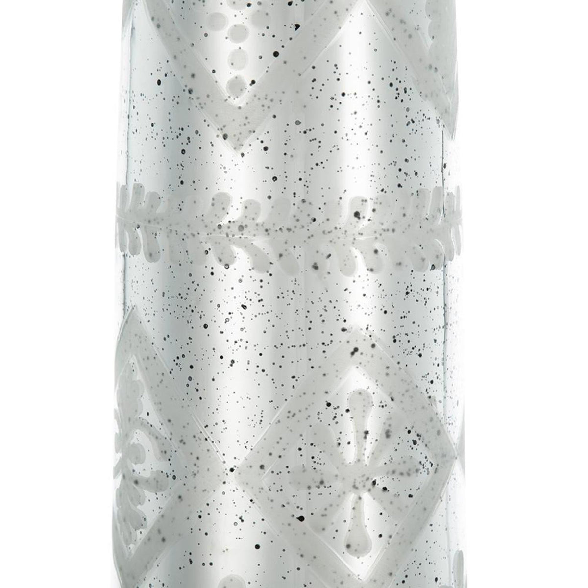 30" Antiqued Silver Floral Glass Bottle Table Vase