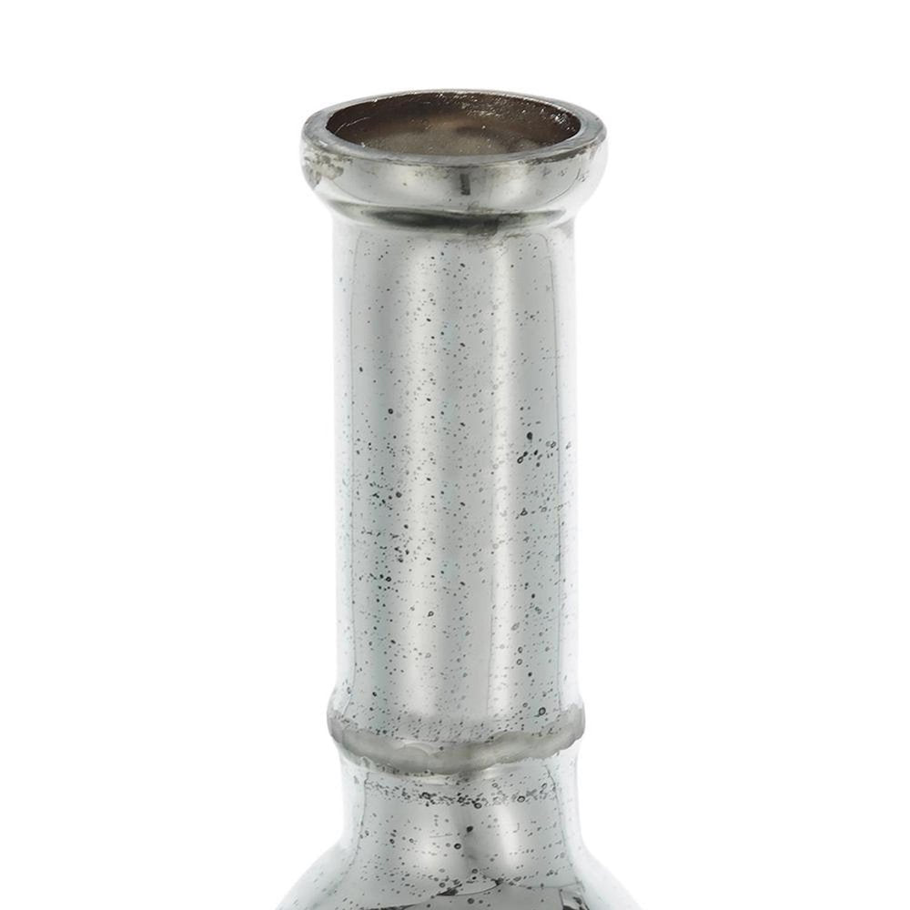 30" Antiqued Silver Floral Glass Bottle Table Vase