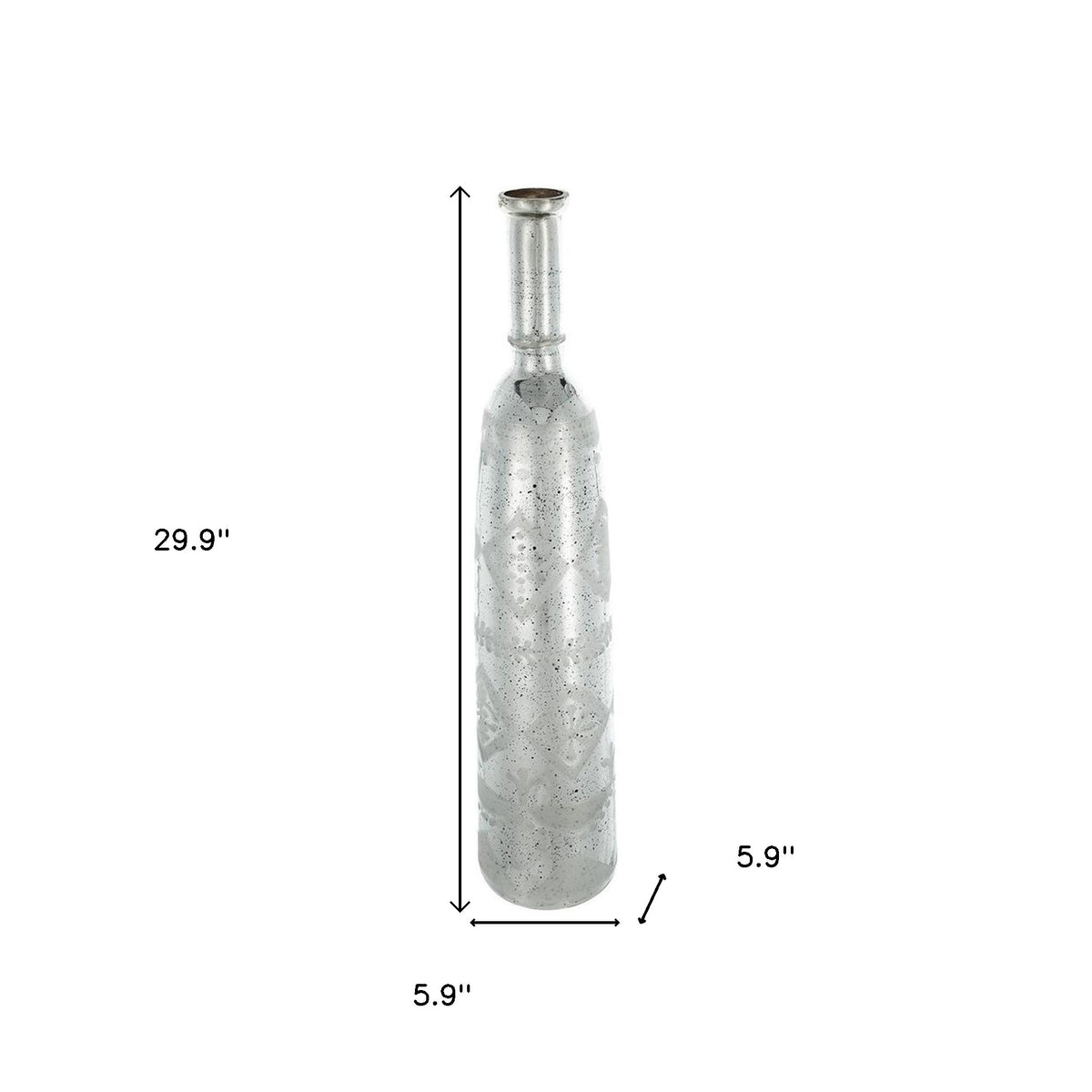 30" Antiqued Silver Floral Glass Bottle Table Vase