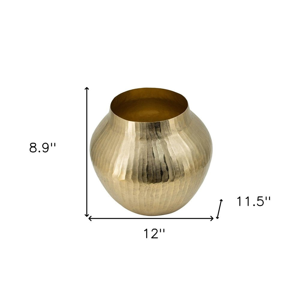 9" Gold Hammered Aluminum Round Table Vase