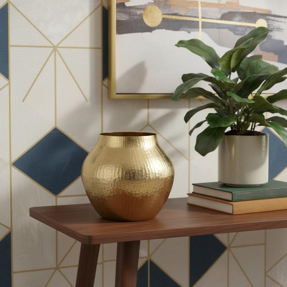 9" Gold Hammered Aluminum Round Table Vase