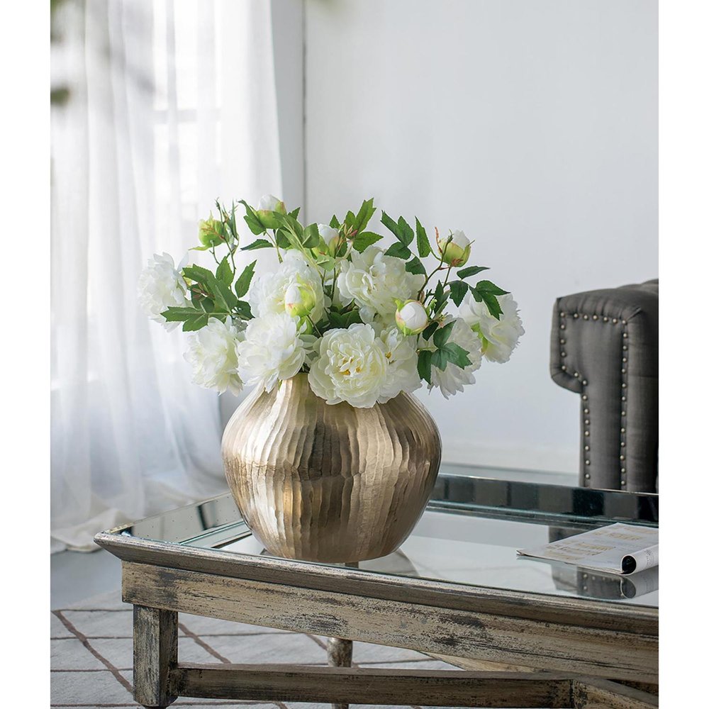 9" Gold Hammered Aluminum Round Table Vase