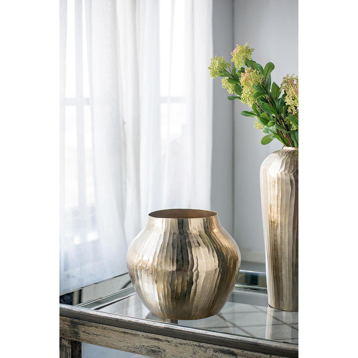 9" Gold Hammered Aluminum Round Table Vase