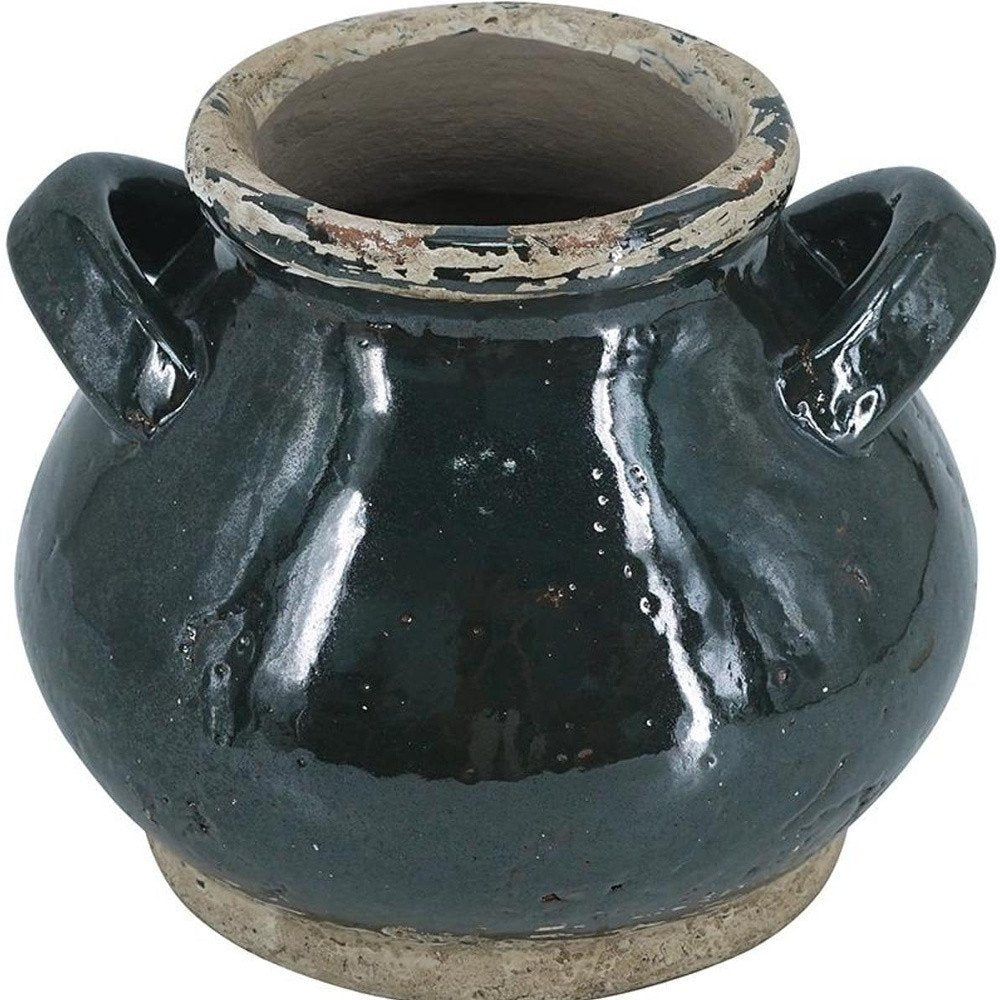 7" Dark Green And Sand Terracotta Round Jug Vase