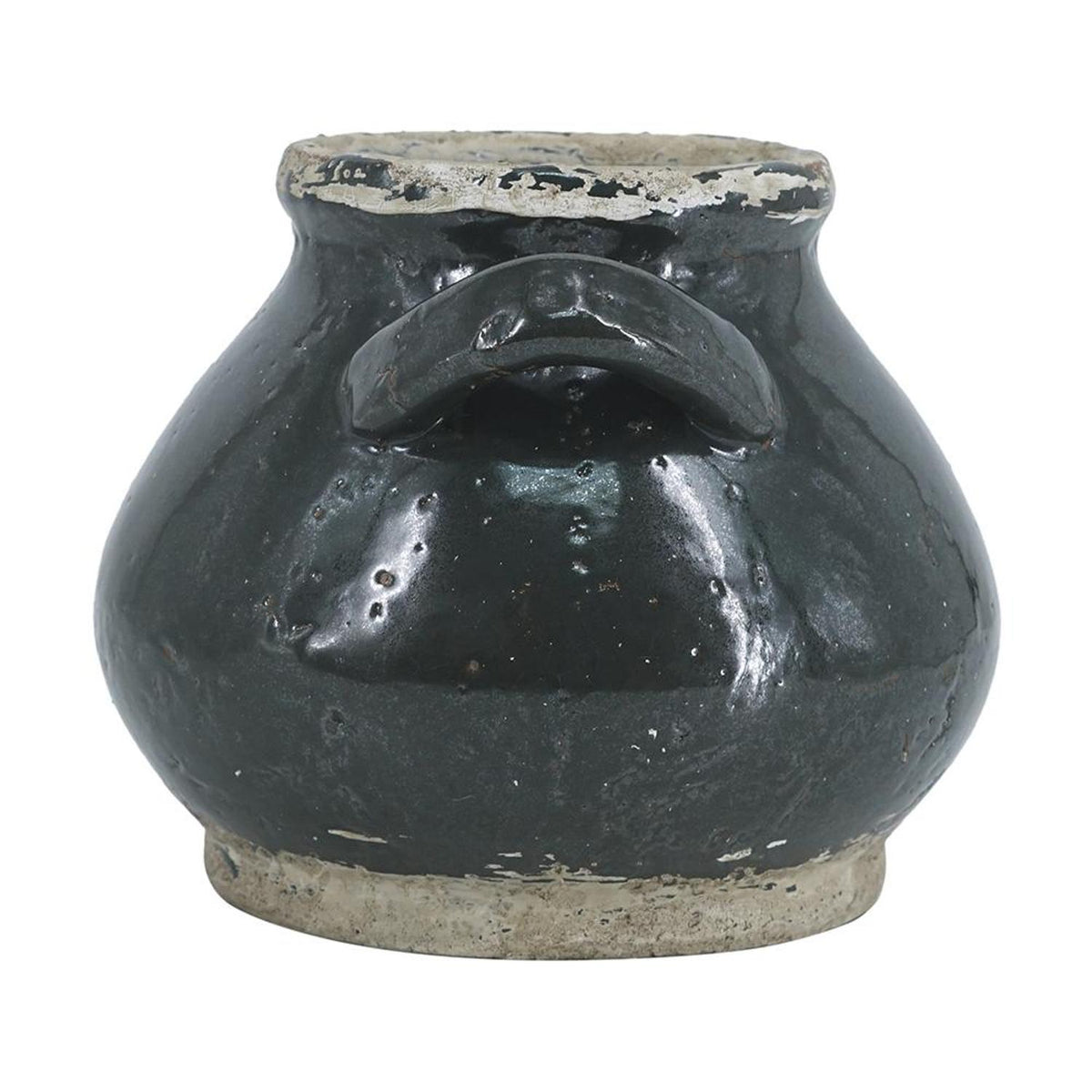7" Dark Green And Sand Terracotta Round Jug Vase