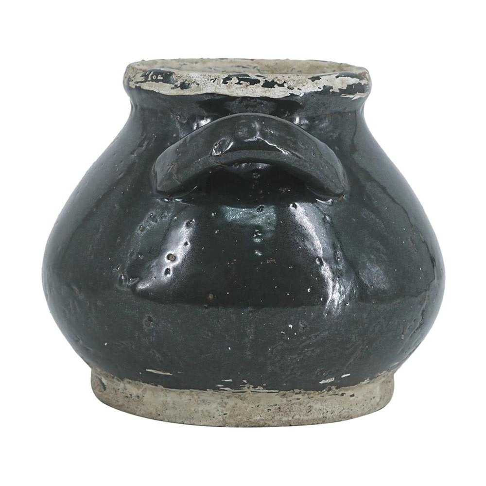 7" Dark Green And Sand Terracotta Round Jug Vase