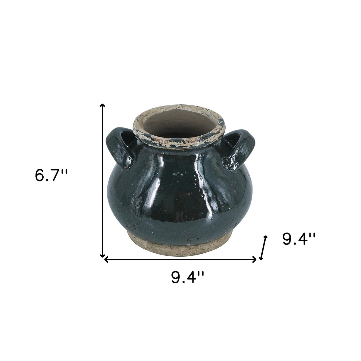 7" Dark Green And Sand Terracotta Round Jug Vase