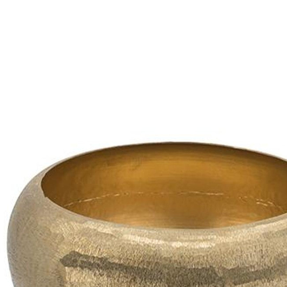 Set of Two Gold Aluminum Hammered Round Centerpiece Bowls