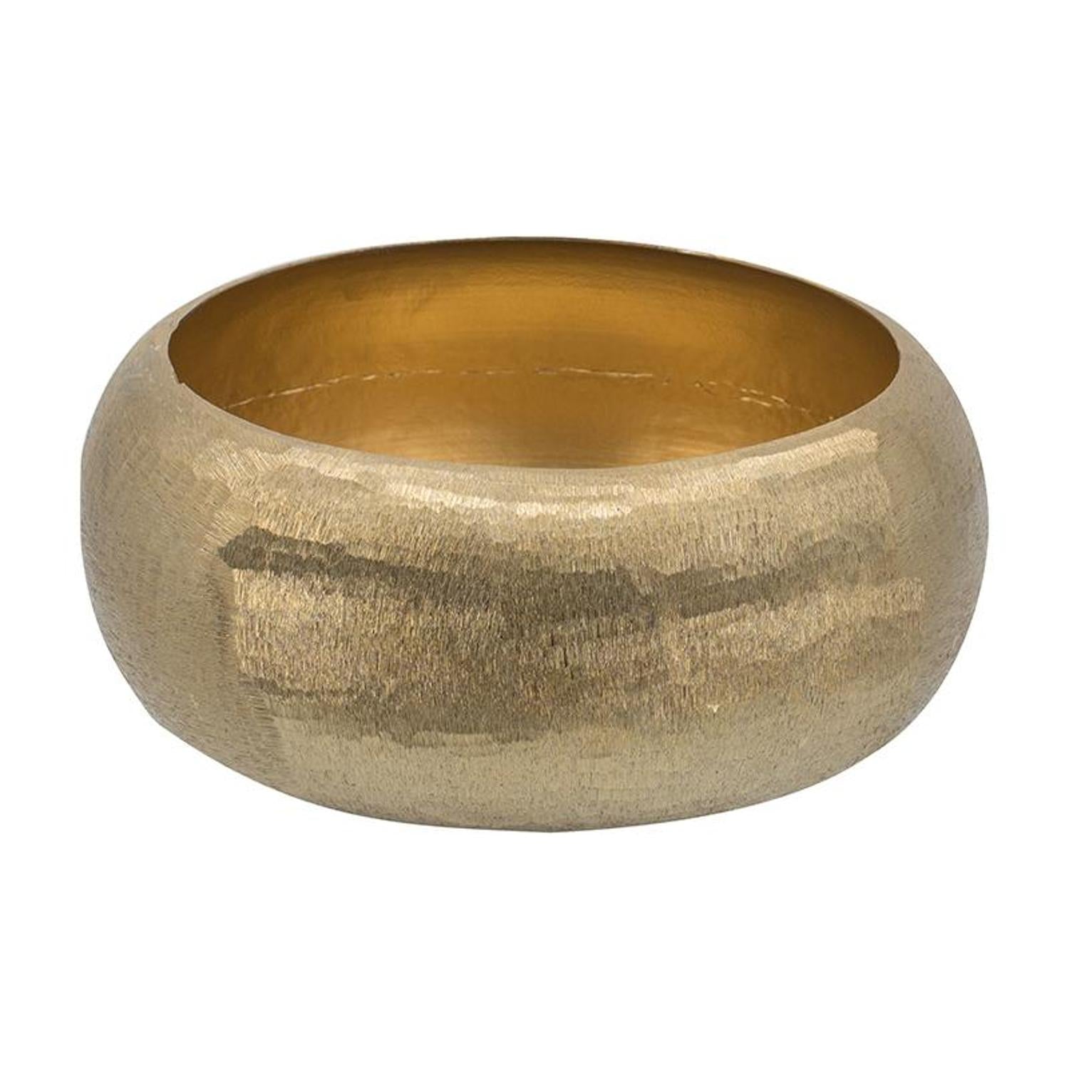 Set of Two Gold Aluminum Hammered Round Centerpiece Bowls