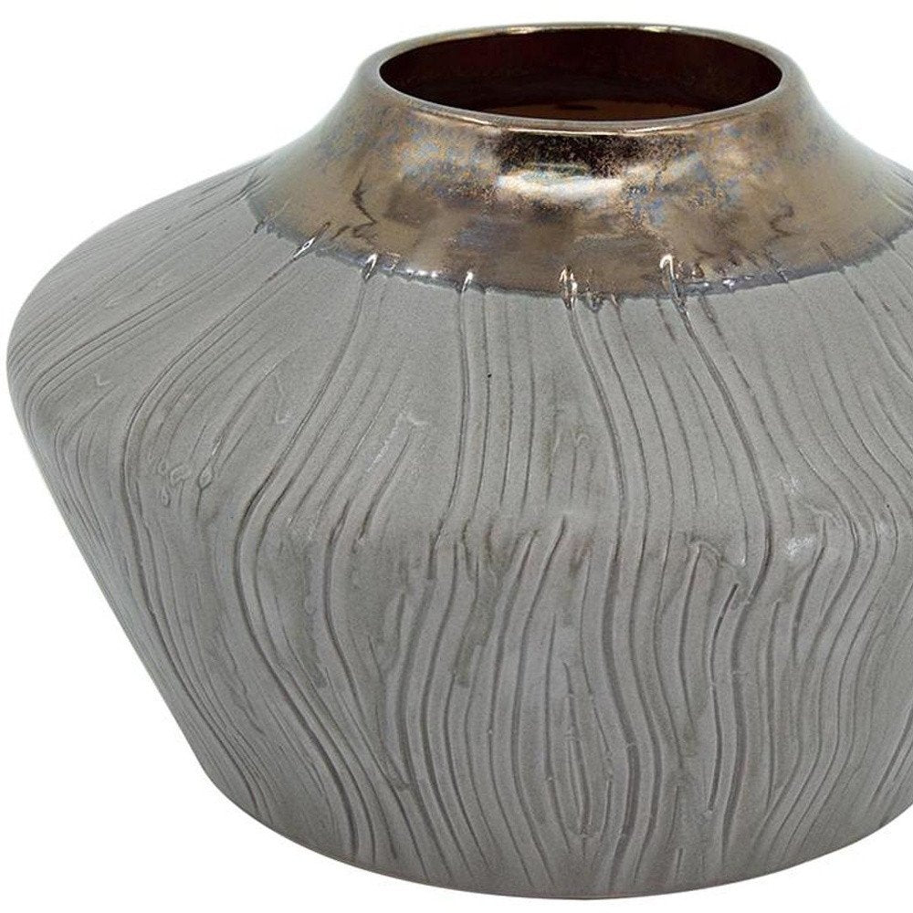 7" Bronze And Gray Ceramic Round Table Vase